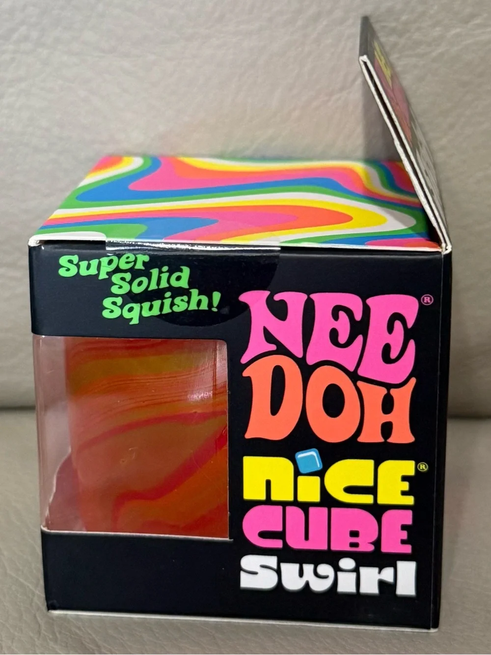 NeeDoh Nice Cube SWIRL Super Solid Squish Squeezable Squishy Orange Red